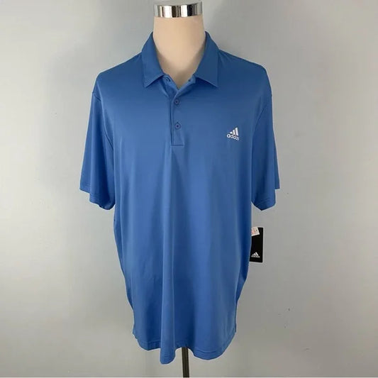 Adidas Men's UPF 50 Polo Golf Shirt Solid Real Blue