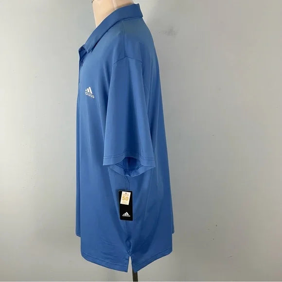 Adidas Men's UPF 50 Polo Golf Shirt Solid Real Blue